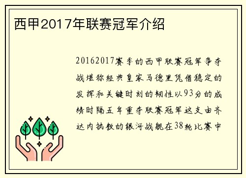 西甲2017年联赛冠军介绍