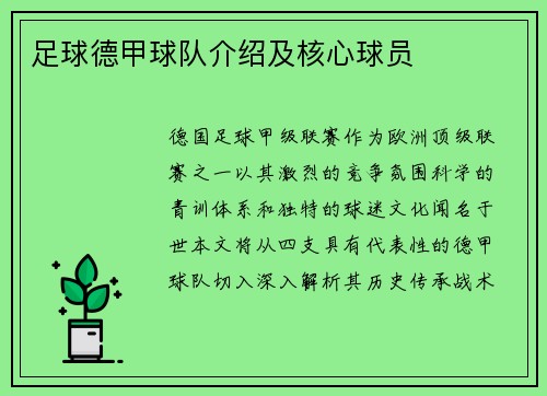 足球德甲球队介绍及核心球员